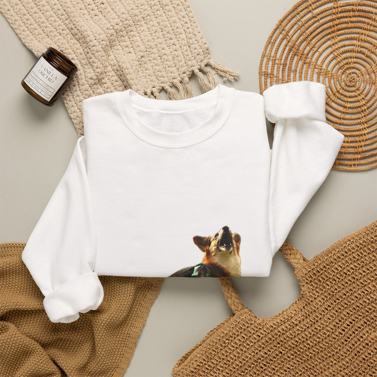Good Boy Energy Corgi Sweatshirt – Howling Tricolor Crewneck