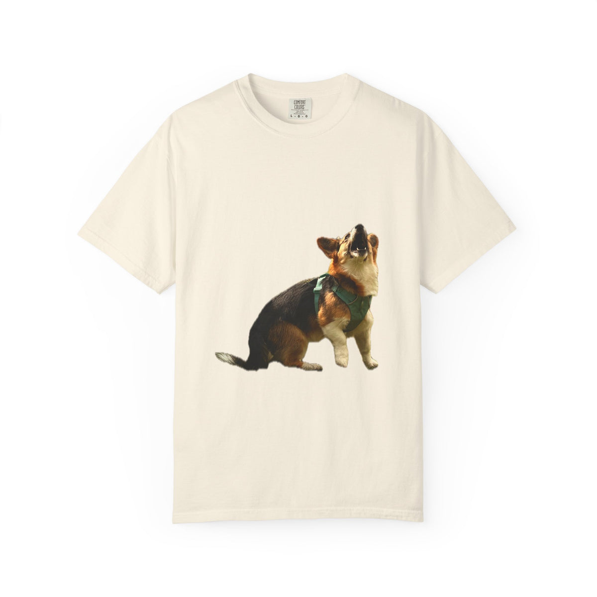 Good Boy Energy Corgi Heavyweight Tee - Howling Tricolor Corgi Graphic Shirt