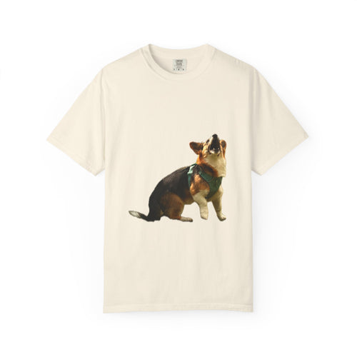 Good Boy Energy Corgi Heavyweight Tee - Howling Tricolor Corgi Graphic Shirt