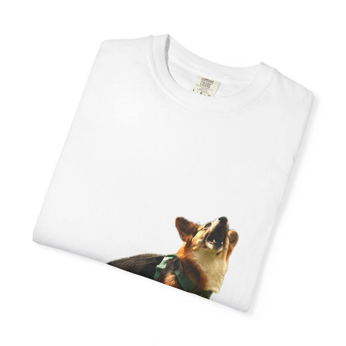 Good Boy Energy Corgi Heavyweight Tee - Howling Tricolor Corgi Graphic Shirt
