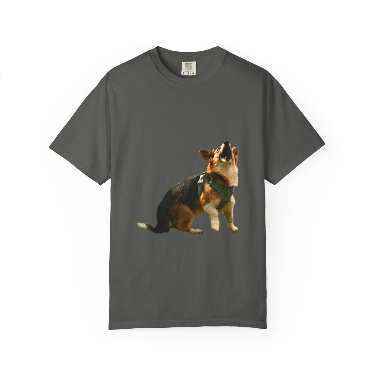 Good Boy Energy Corgi Heavyweight Tee - Howling Tricolor Corgi Graphic Shirt
